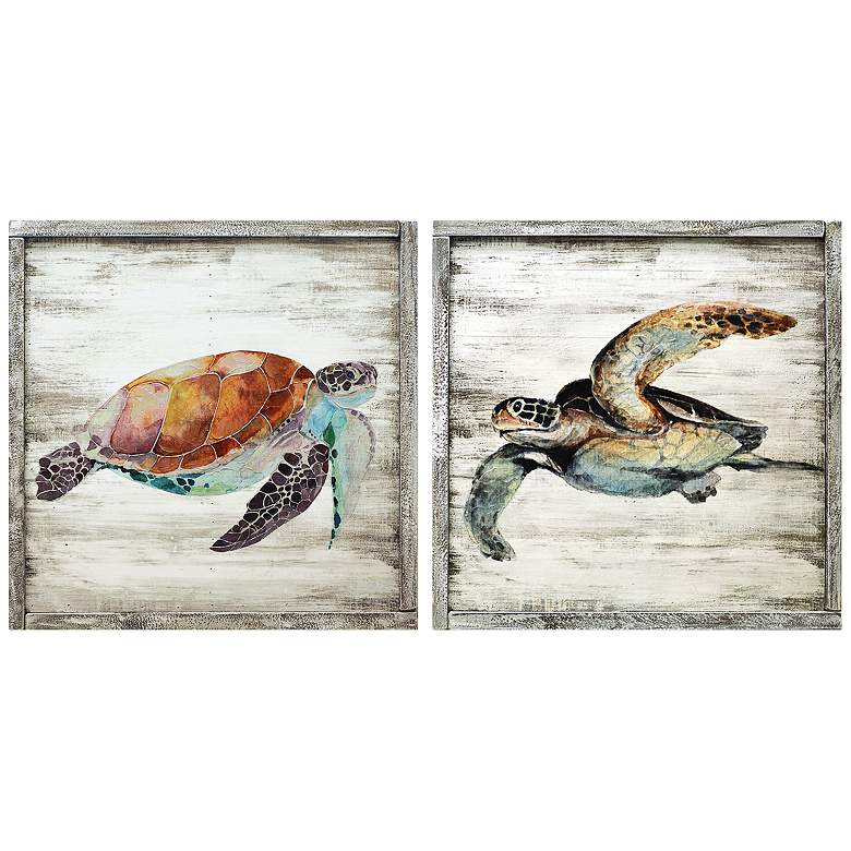 Image 1 Sea Beauty 20 inch Square 2-Piece Framed Wooden Wall Art Set