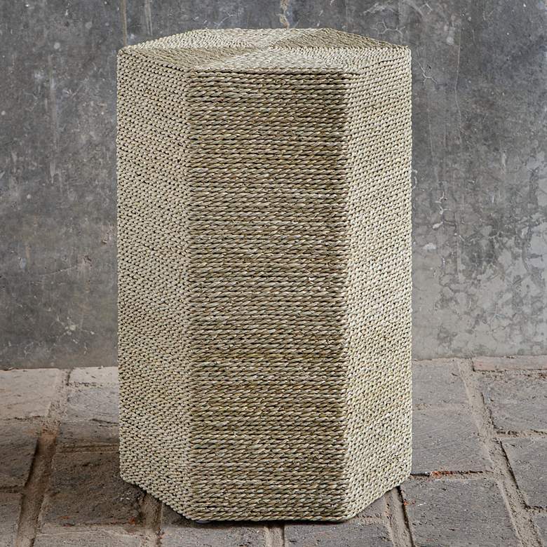 Image 3 Sea Braid 13" Wide Natural Seagrass Hexagonal Accent Table more views