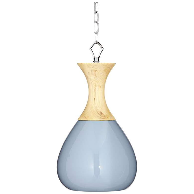 Image 1 Sea Breeze Blue Ceramic and Wood 10 inch Wide Mini Pendant Light