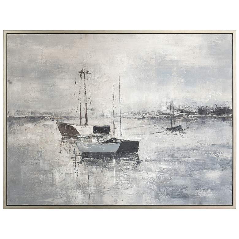 Image 1 Sea Camping 49.75" x 37.75" Hand Painted Framed Canvas Wall Art
