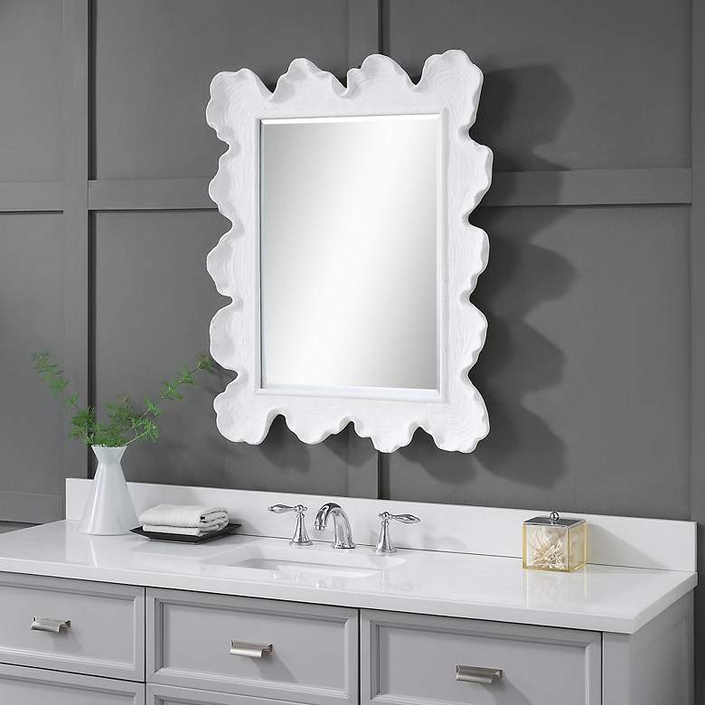 Image 3 Sea Coral Matte White 27 1/4" x 34 1/4" Vanity Wall Mirror more views