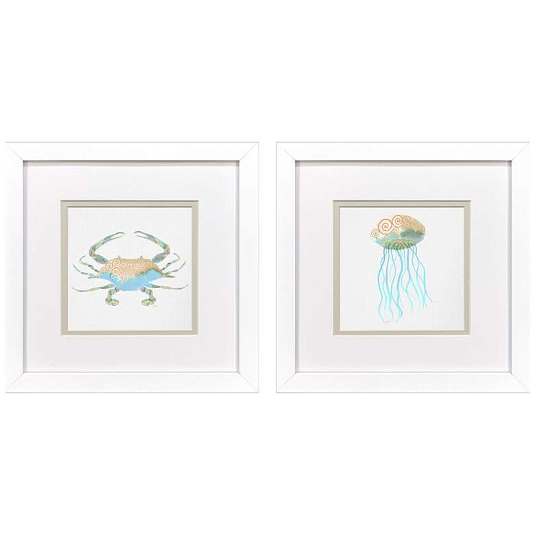 Image 1 Sea Creatures II 11"W x 11"H Framed Art Set of 2