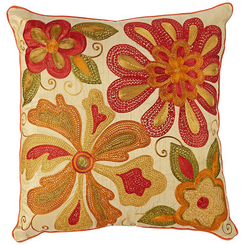 Image 1 Sea Floral Ivory and Red 18 inch Square Decorative Pillow
