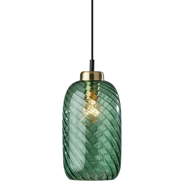 Image 1 Sea Gull Lighting Derrick 7" Emerald Green Swirled Glass Mini Pendant