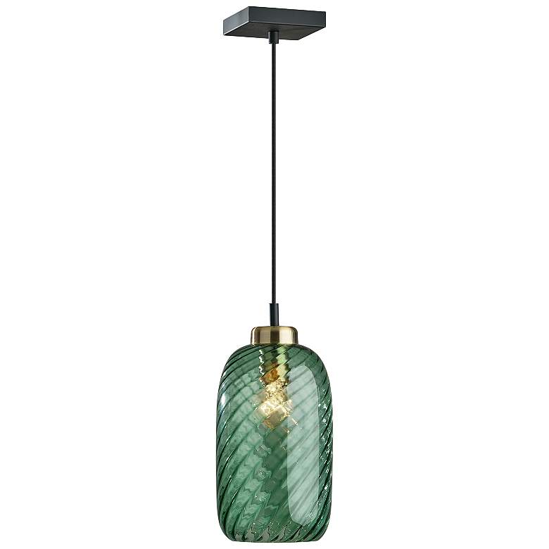 Image 4 Sea Gull Lighting Derrick 7" Emerald Green Swirled Glass Mini Pendant more views