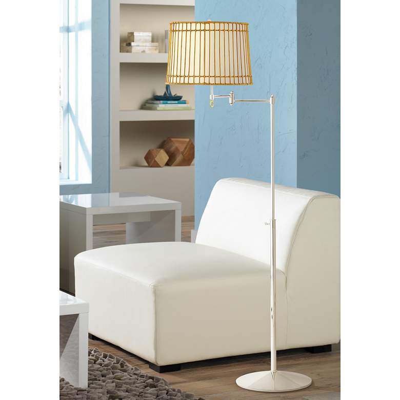 Image 1 Sea Island Polished Nickel Natural Rattan Swivel Floor Lamp