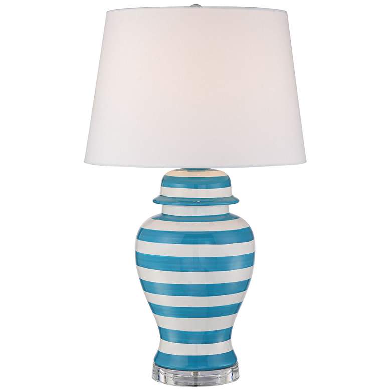 Image 1 Sea Island Teal Stripe Ceramic Table Lamp