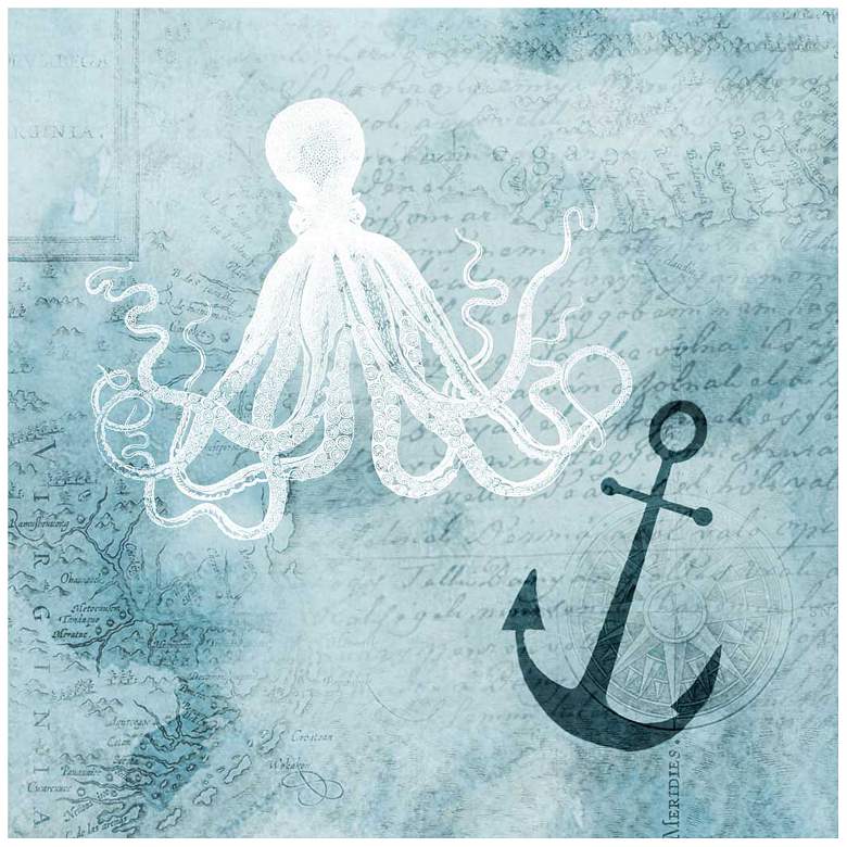 Image 1 Sea Map Octopus 14 inch Square Canvas Giclee Wall Art