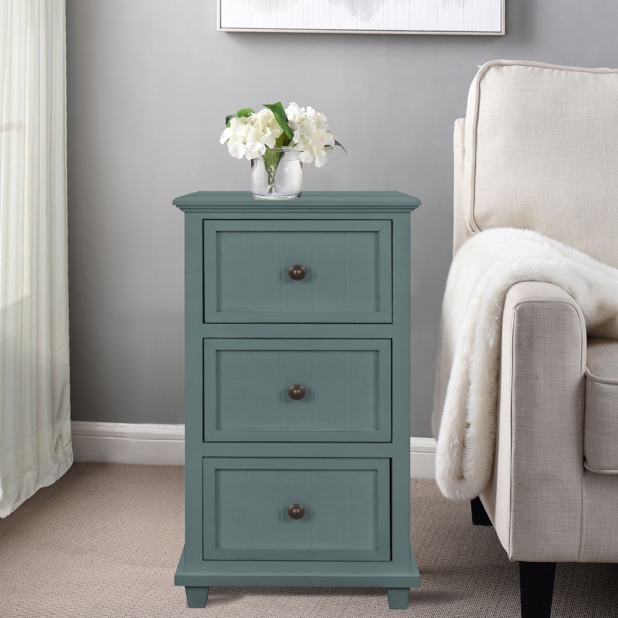 Image 2 Sea Sage Green 3-Drawer Side Table more views