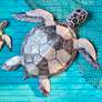 Sea Turtle 11"W Pewter Checkered Capiz Shell Wall Decor
