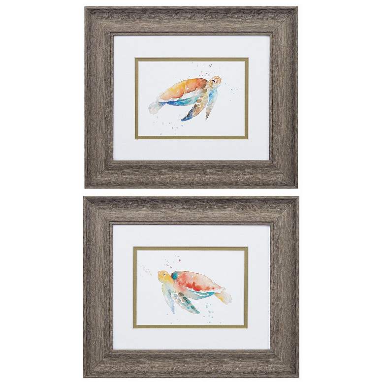 Image 1 Sea Turtle 13"W x 11"H Framed Art Set of 2