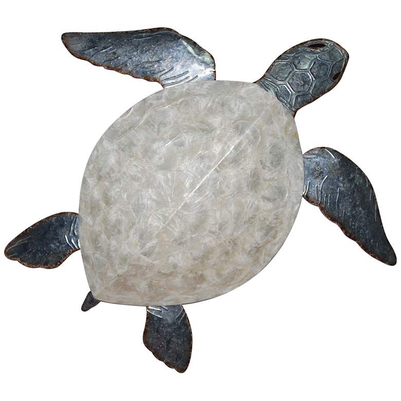 Image 2 Sea Turtle 24 inch Wide Pewter with Pearl Capiz Shell Wall Decor