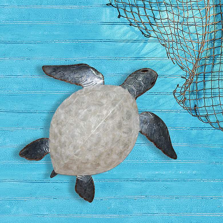 Image 1 Sea Turtle 24 inch Wide Pewter with Pearl Capiz Shell Wall Decor
