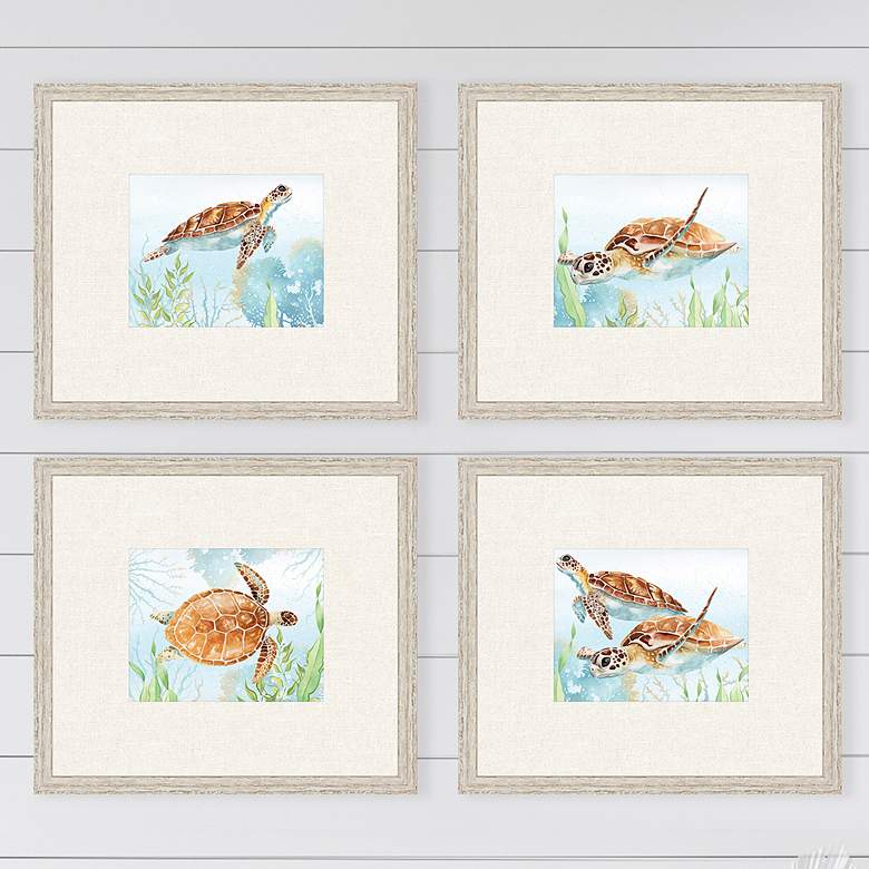 Image 2 Sea Turtle Reef 20 inch Wide 4-Piece Giclee Framed Wall Art