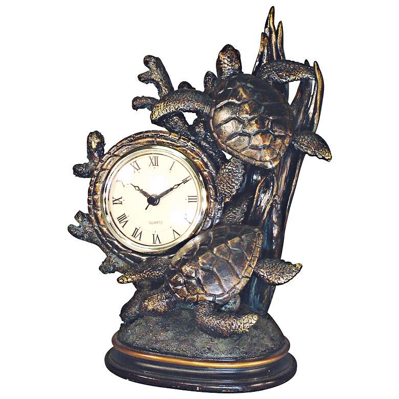 Image 1 Sea Turtles Bronze 12 inch High Tabletop Clock