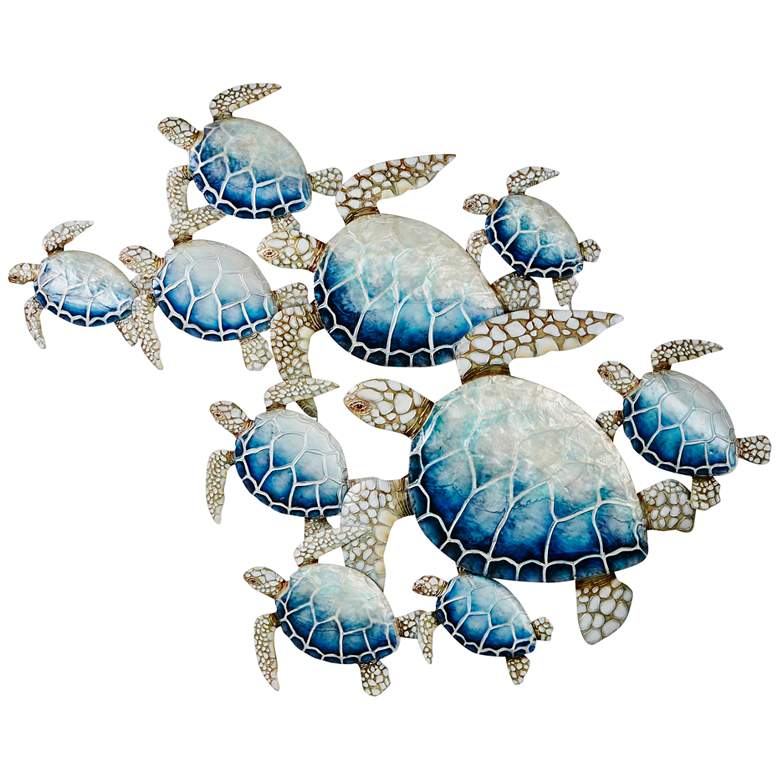 Image 2 Sea Turtles Group of Ten 48" Wide Blue Metal Wall Decor