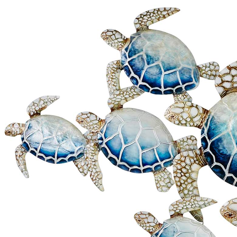Image 3 Sea Turtles Group of Ten 48" Wide Blue Metal Wall Decor more views