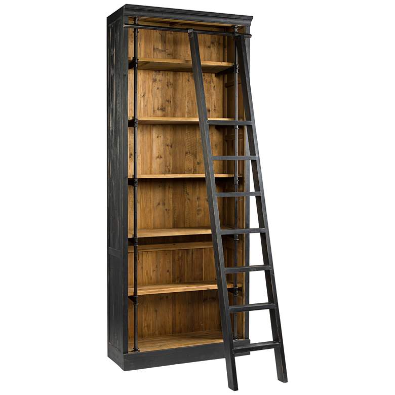 Image 1 Sea View 102 1/4 inch High Reclaimed Wood Bookcase with Ladder