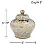 Seabaugh White and Gold 9 1/2" High Ginger Jar with Lid
