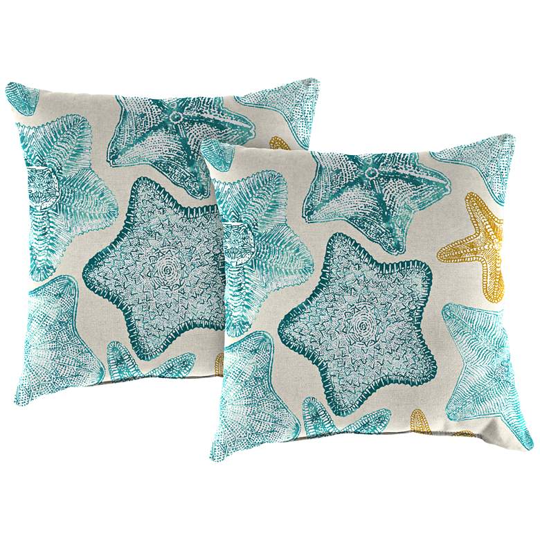 Image 1 Seabiscuit Turquoise 18 inch Square Outdoor Toss Pillow Set of 2