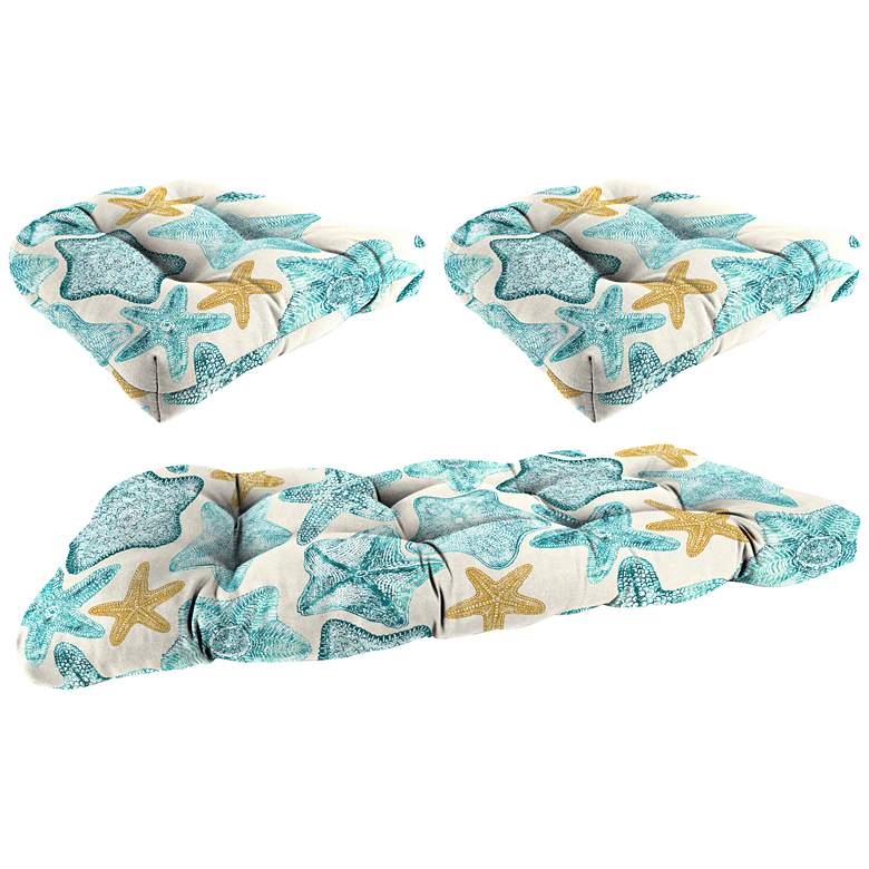 Image 1 Seabiscuit Turquoise 3-Piece Outdoor Wicker Seat Cushion Set