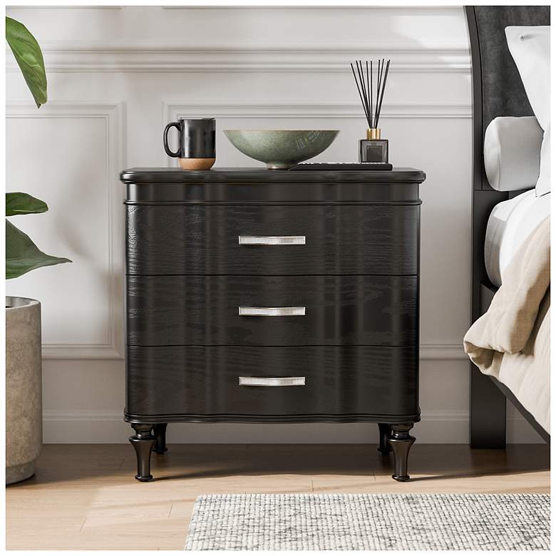 Image 2 Seabliss Glam Black 3 Drawer Serpentine Nightstand more views