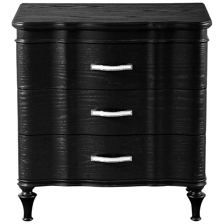 Image 3 Seabliss Glam Black 3 Drawer Serpentine Nightstand more views