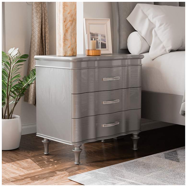 Image 2 Seabliss Glam Silver 3 Drawer Serpentine Nightstand more views