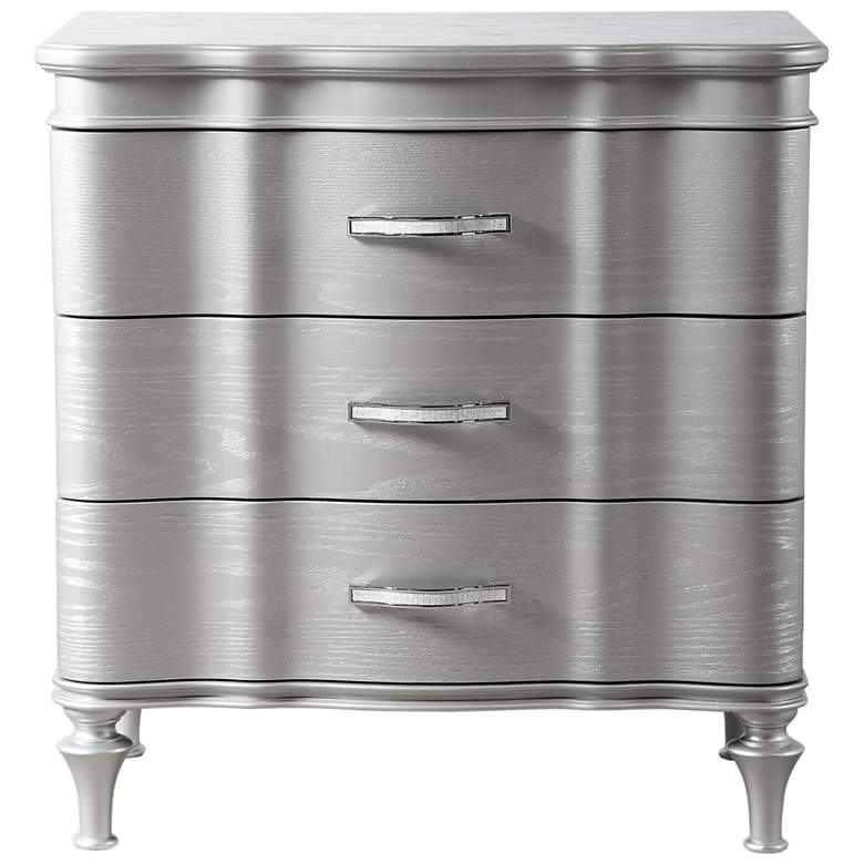 Image 3 Seabliss Glam Silver 3 Drawer Serpentine Nightstand more views