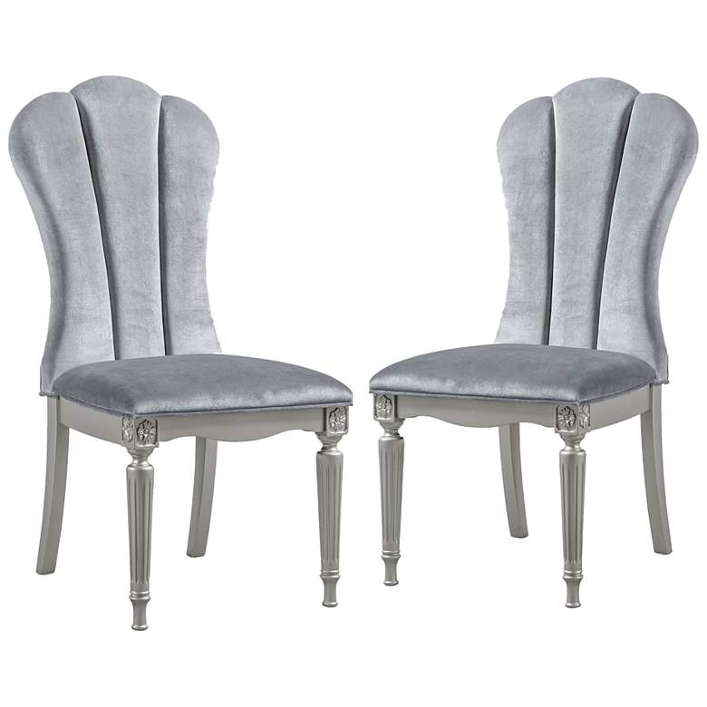 Image 1 Seabliss Glam Silver Velvet Dining Chair Set of 2