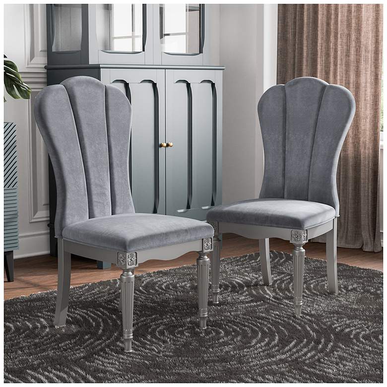 Image 2 Seabliss Glam Silver Velvet Dining Chair Set of 2 more views