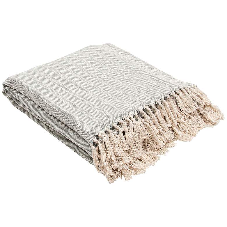 Image 1 Seabreeze 60 inch x 50 inch Pale Blue Cotton Fringe Throw Blanket
