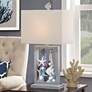 Seaford Framed Seascape Table Lamp - Blue &amp; Weathered Wood - White Shad
