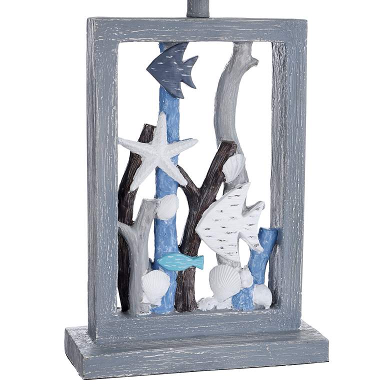 Image 5 Seaford Framed Seascape Table Lamp - Blue &amp; Weathered Wood - White Shad more views
