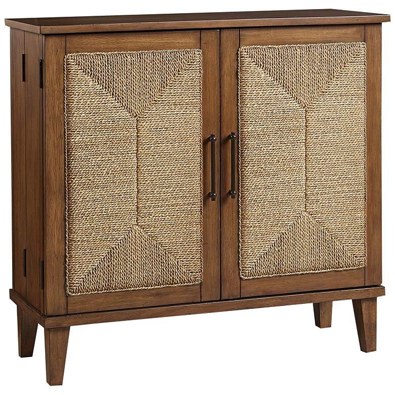 Image 2 Seagate 36 inchW Pecan Wood Natural Seagrass 2-Door Accent Chest