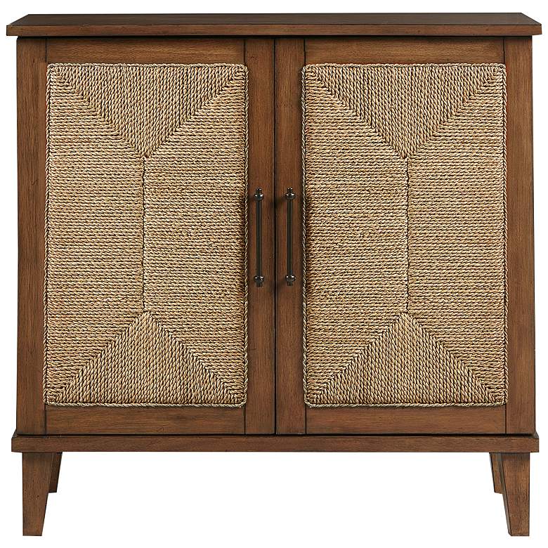 Image 5 Seagate 36 inchW Pecan Wood Natural Seagrass 2-Door Accent Chest more views