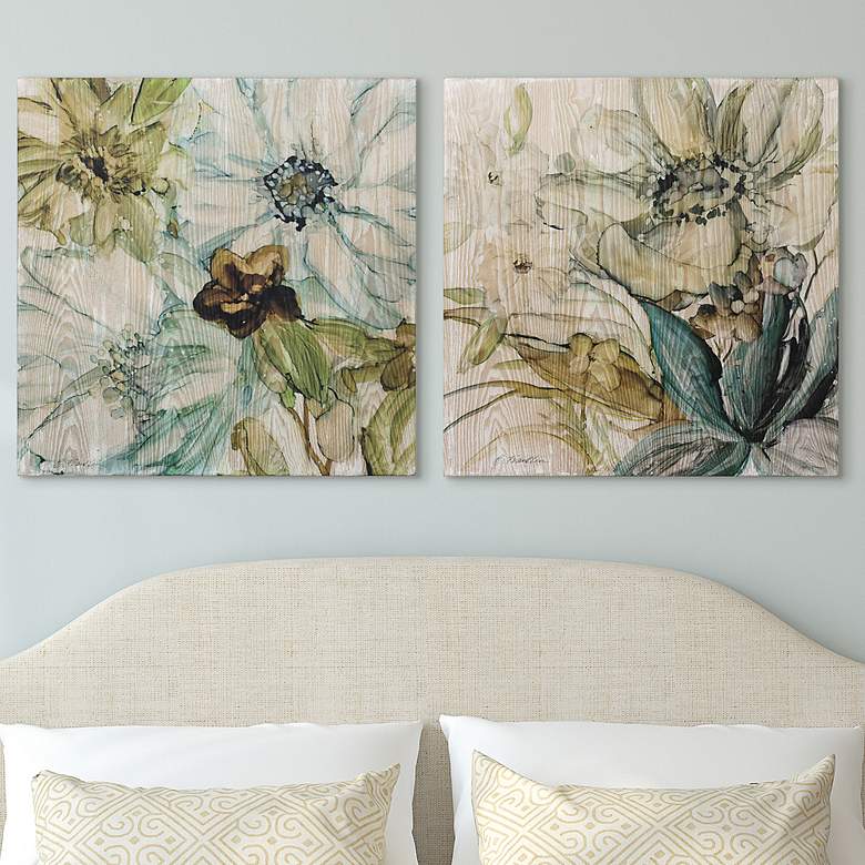 Image 1 Seaglass Garden 24" Square 2-Piece Giclee Wood Wall Art Set