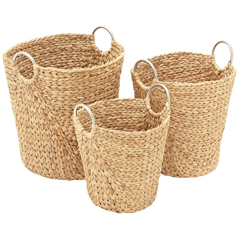 Image 1 Seagrass 3-Piece Woven Basket Set with Metal Ring Handles