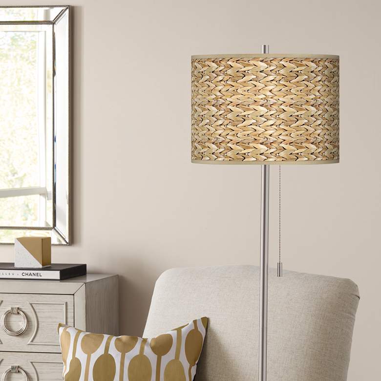Image 1 Seagrass Pattern Giclee Printed Shade Floor Lamp