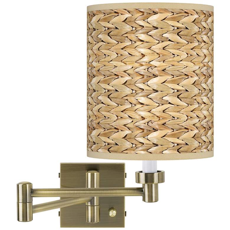 Image 1 Seagrass Print Antique Brass Swing Arm Wall Lamp