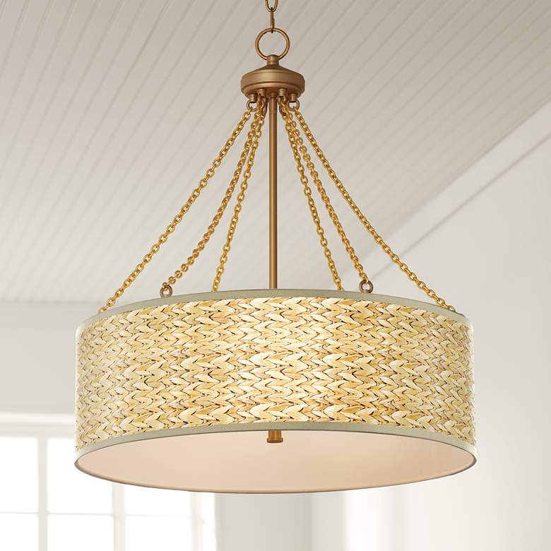 Image 1 Seagrass Print Dana Antique Brass Pendant Light