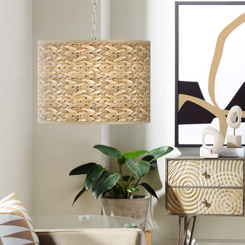 Image 1 Seagrass Print Pattern 13 1/2" Wide Plug-In Swag Chandelier