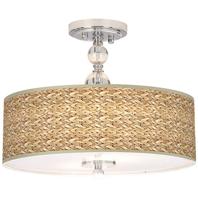Image 1 Seagrass Print Pattern 16" Wide Semi-Flush Ceiling Light