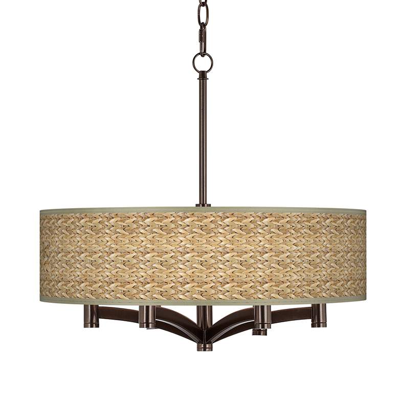 Image 1 Seagrass Print Pattern Ava 6-Light Bronze Pendant Chandelier