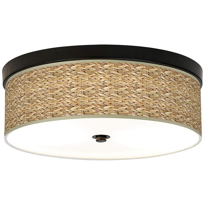 Image 1 Seagrass Print Pattern Energy Efficient Bronze Ceiling Light