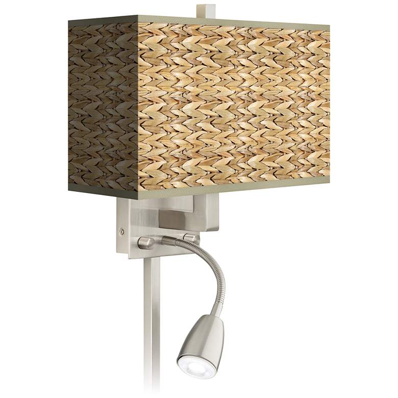 Image 1 Seagrass Print Pattern LED Reading Light Plug-In Sconce