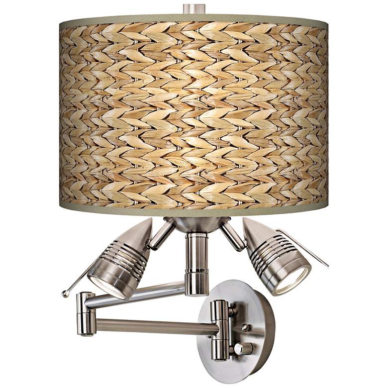 Image 1 Seagrass Print Pattern Modern Plug-In Swing Arm Wall Lamp