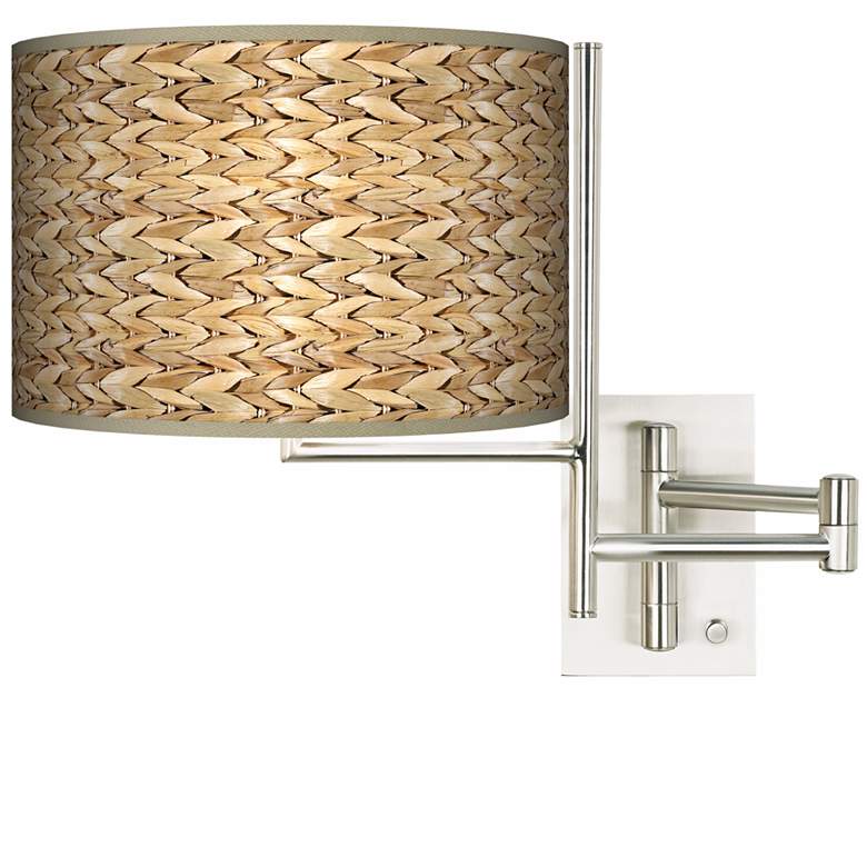Image 1 Seagrass Print Pattern Shade Plug-In Swing Arm Wall Light