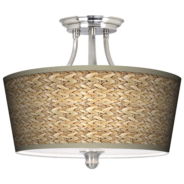 Image 1 Seagrass Print Pattern Tapered Shade 18 inch Wide Ceiling Light