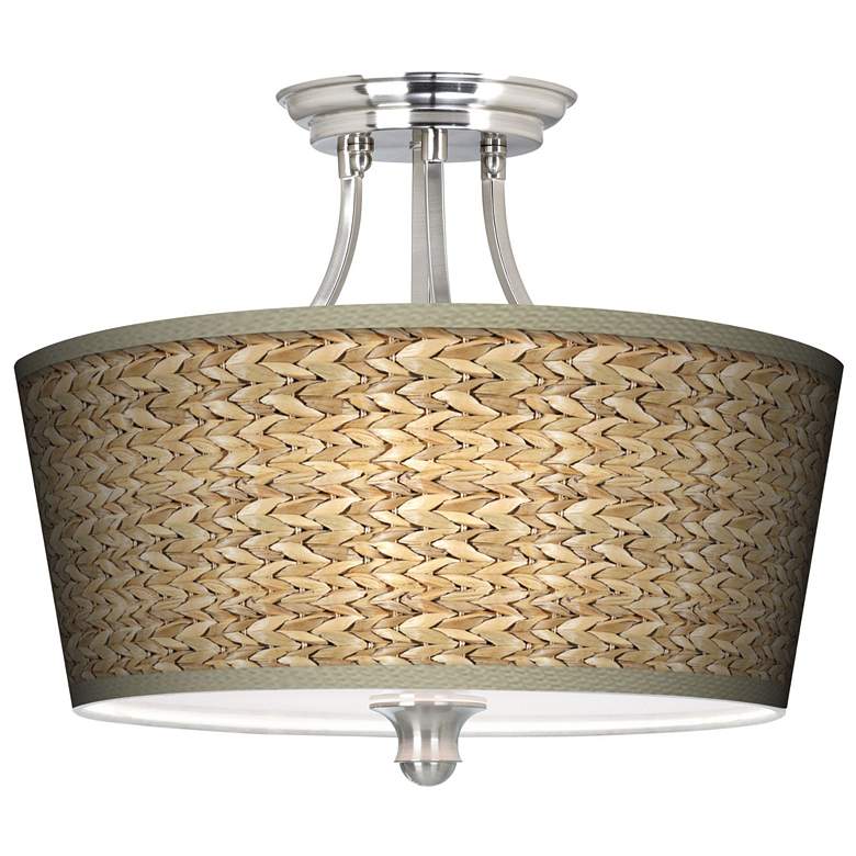 Image 1 Seagrass Print Pattern Tapered Shade 18" Wide Ceiling Light